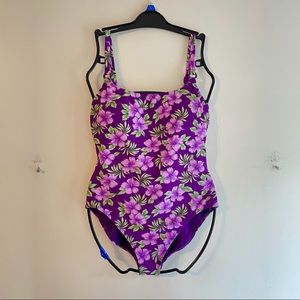 Vintage 90s Hawaiian Flower Purple Bathing Suit